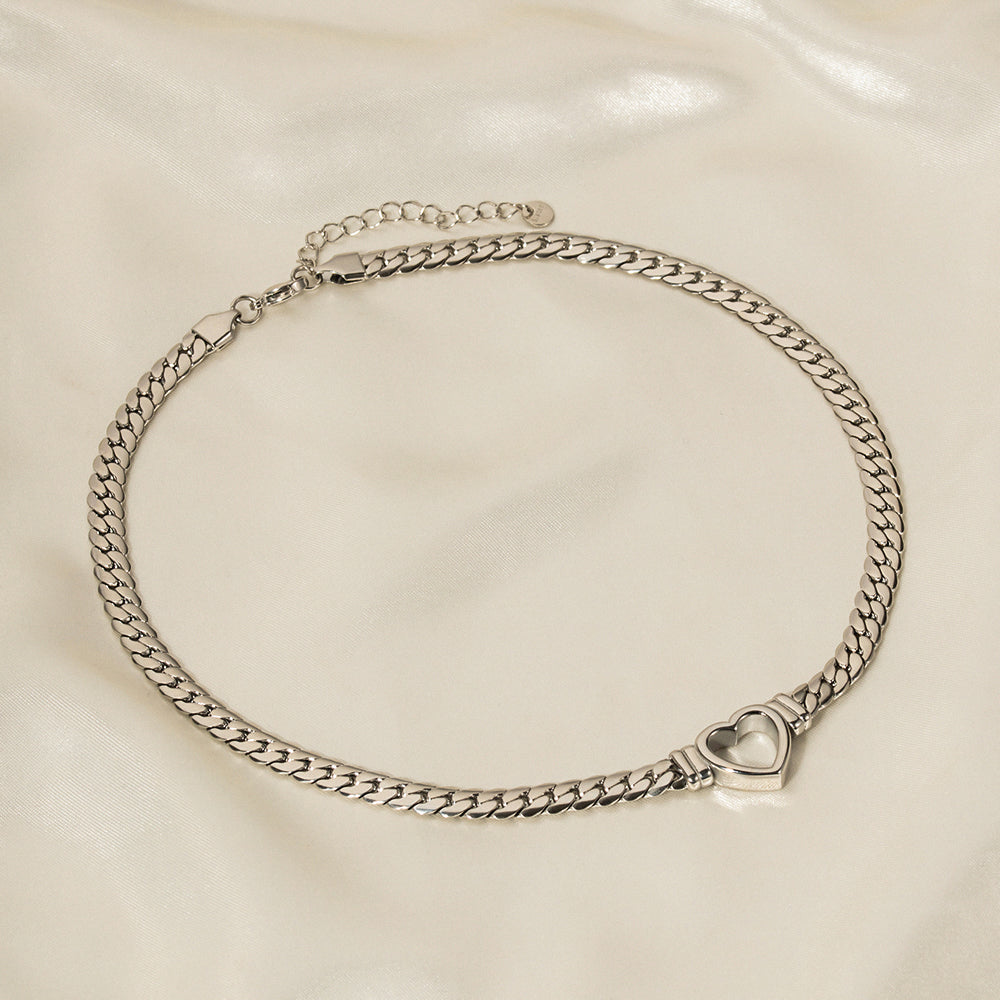 Halskette Herz-Verschluss Silber-Finish Verstellbar Wasserfest Edelstahl 316L Modern