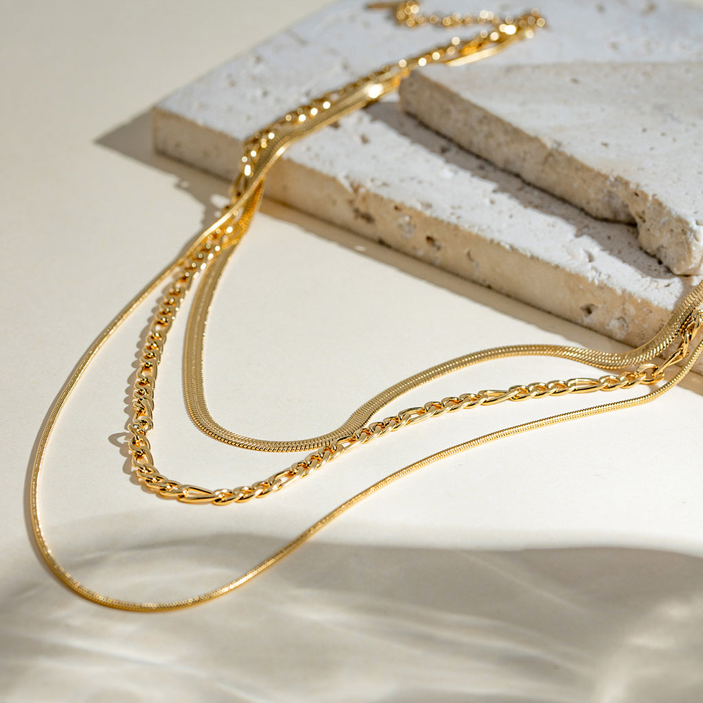 Layering-Kette 18K Vergoldet 3-in-1 Kette Wasserfest Edelstahl 316L