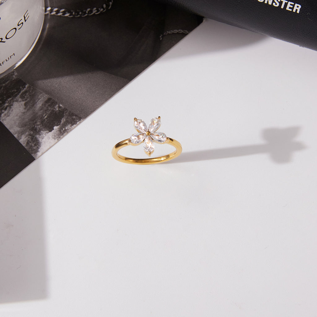 Ring Floresa Zirkonia 18K Vergoldet Wasserfest Edelstahl 316L Elegant