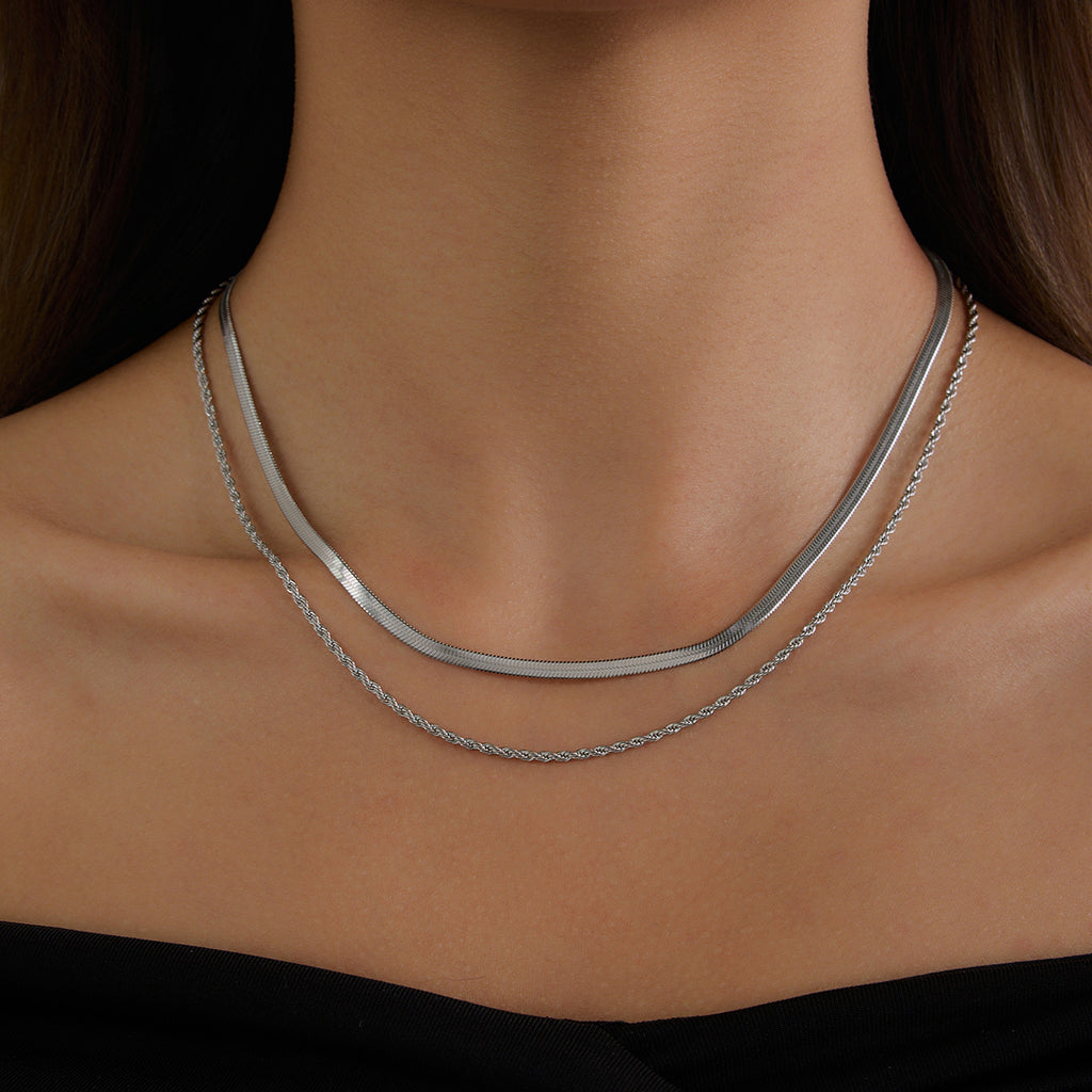 Halskette Layering Doppelkette Silber Verstellbar Wasserfest Edelstahl 316L Modern