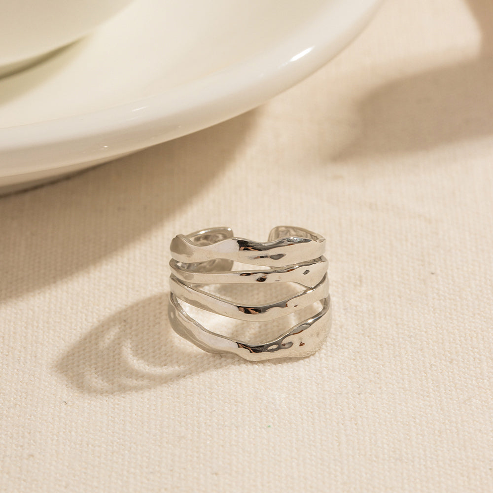 Ring Wickelring Silber Verstellbar Offen Wasserfest Edelstahl 316L Modern