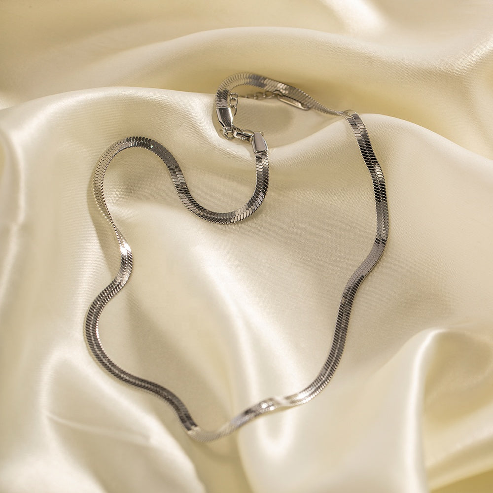 Halskette Schlangenkette Silber-Finish Verstellbar Wasserfest Edelstahl 316L Modern