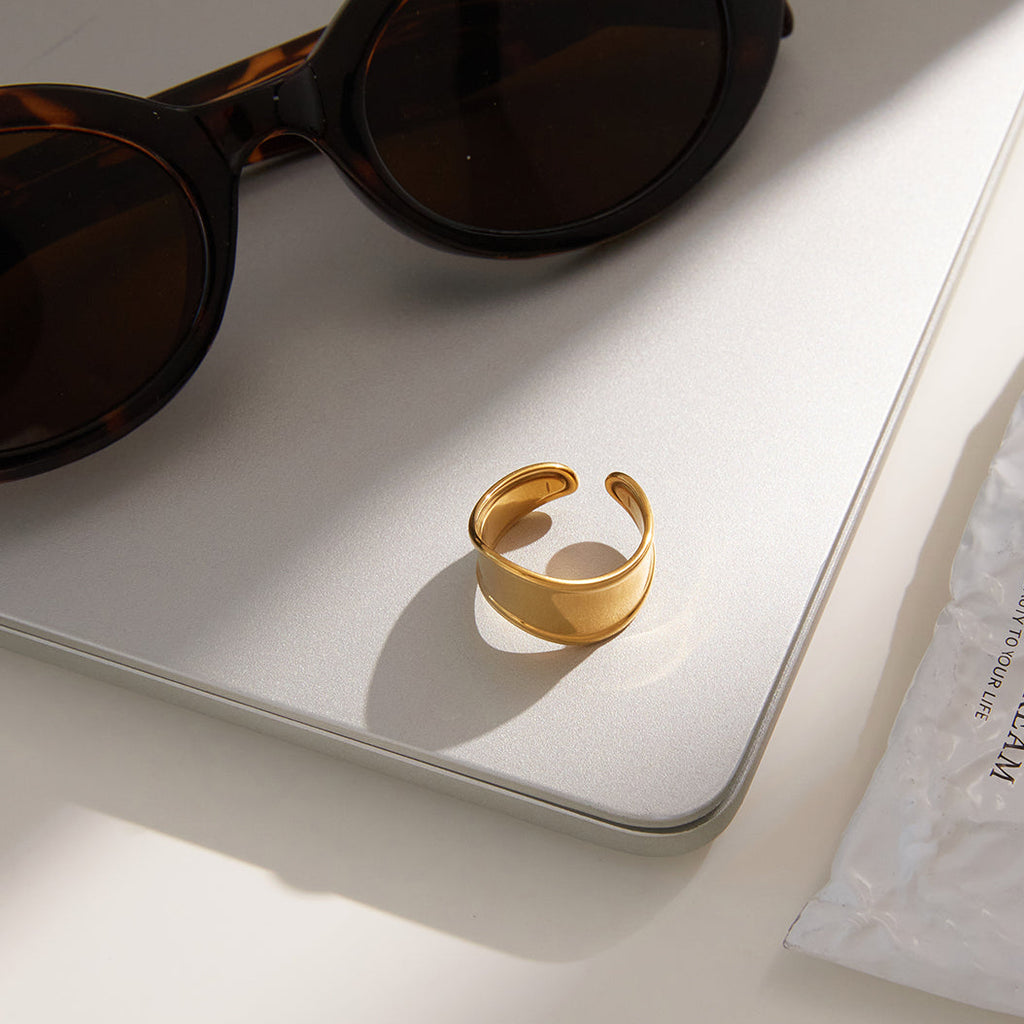 Breiter Statement Ring 18K Vergoldet Wasserfester Edelstahl 316L Ring