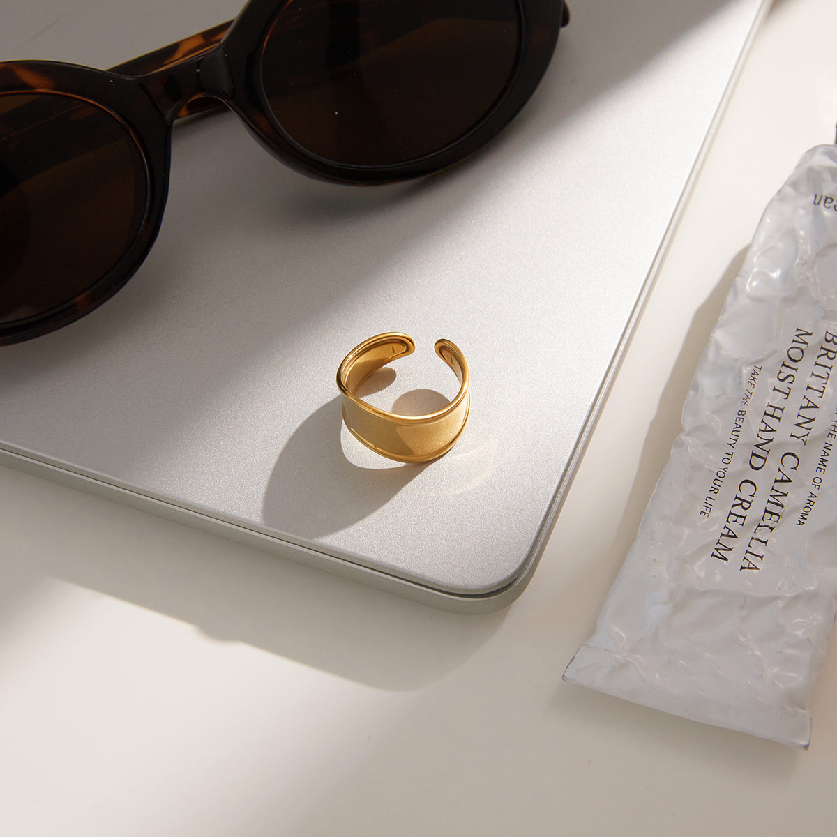 Breiter Statement Ring 18K Vergoldet Wasserfester Edelstahl 316L Ring