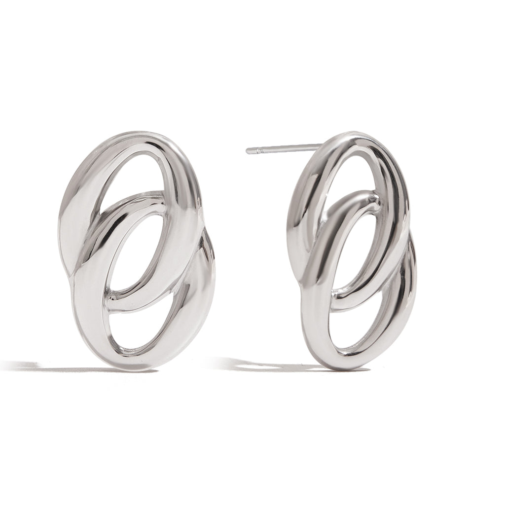 Ohrringe Doppel-Ring Silber Finish Stecker Wasserfest Edelstahl 316L Modern