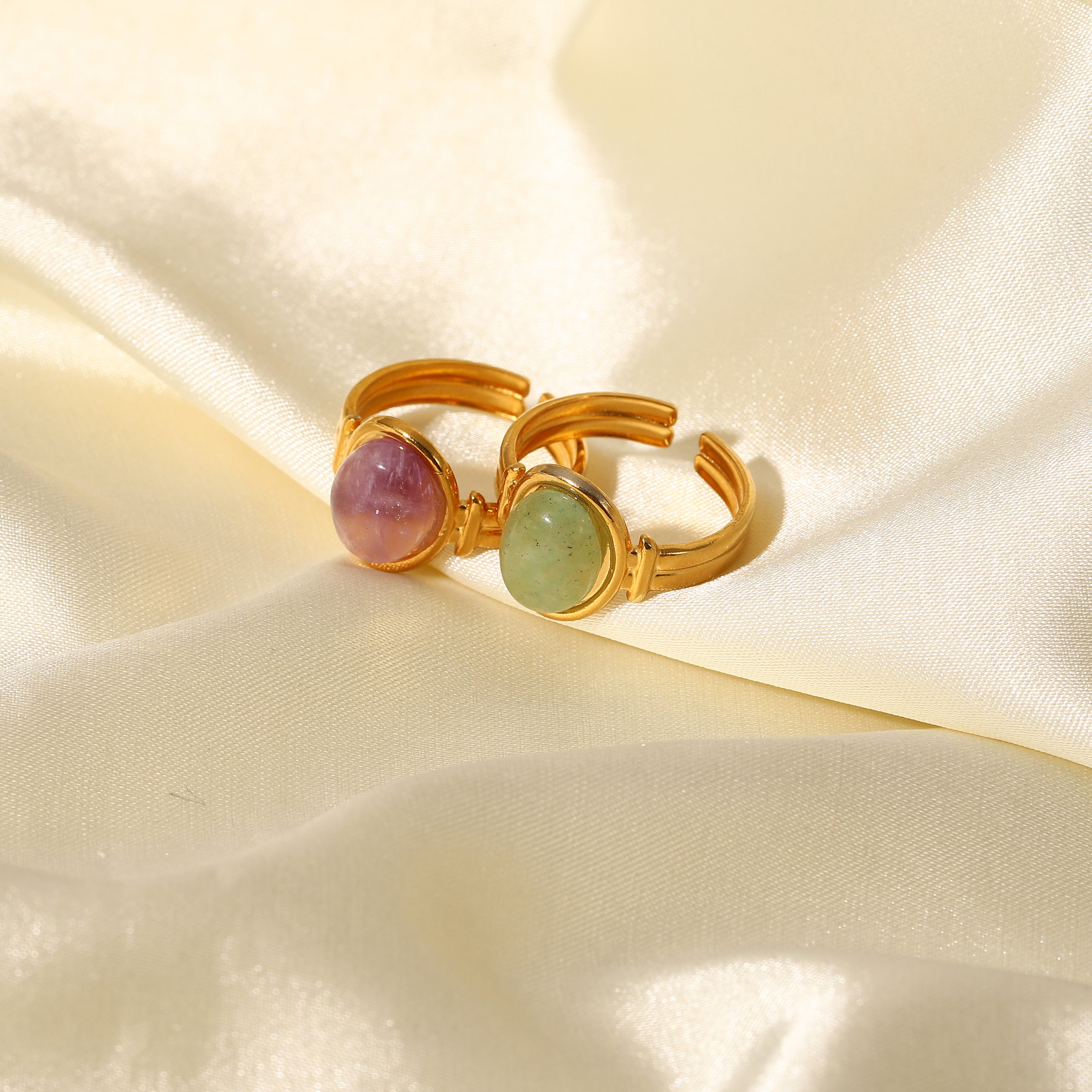 Ring Amethyst Stein 18K Vergoldet Verstellbar Wasserfest Edelstahl 316L Zeitlos