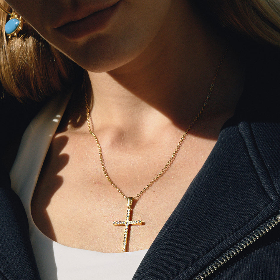 Halskette Kreuz Zirkonia 18K Vergoldet Wasserfest Edelstahl 316L Elegant