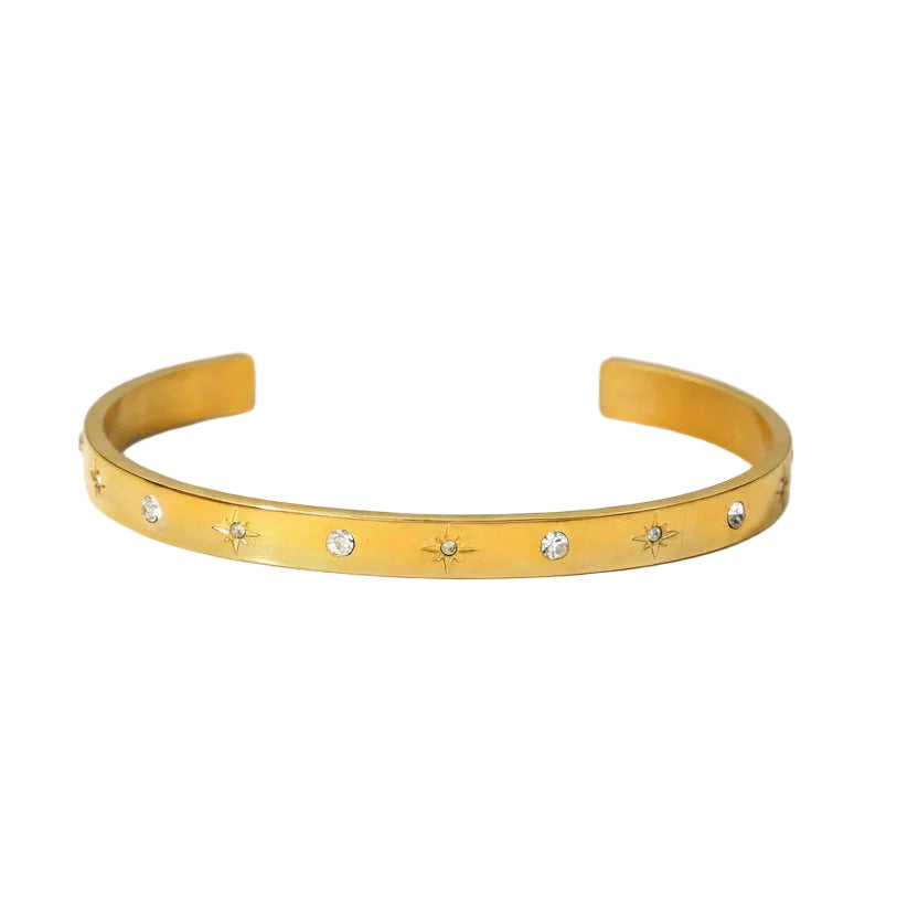 Armreif Zirkonia Sterne 18K Vergoldet Verstellbar Wasserfest Edelstahl 316L Elegant