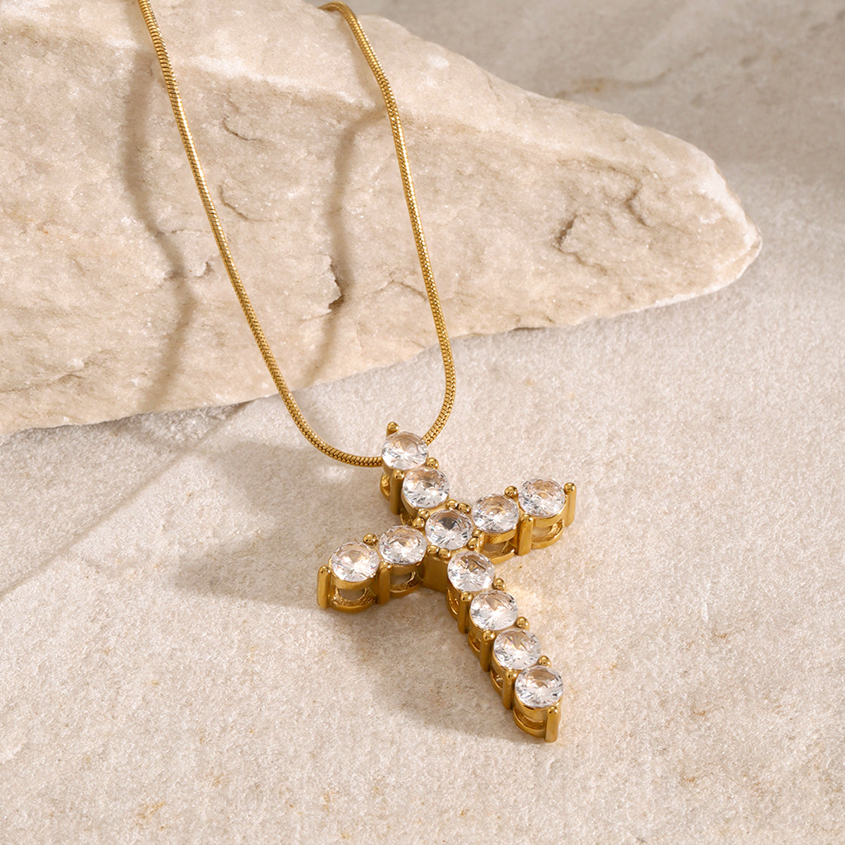 Halskette Zirkonia-Kreuz 18K Vergoldet Verstellbar Wasserfest Edelstahl 316L Elegant