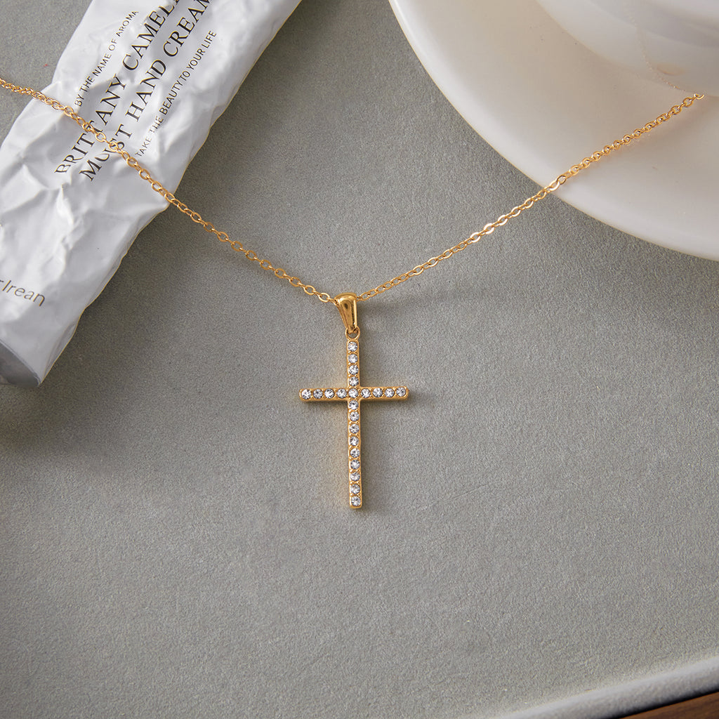 Halskette Kreuz Zirkonia 18K Vergoldet Wasserfest Edelstahl 316L Elegant