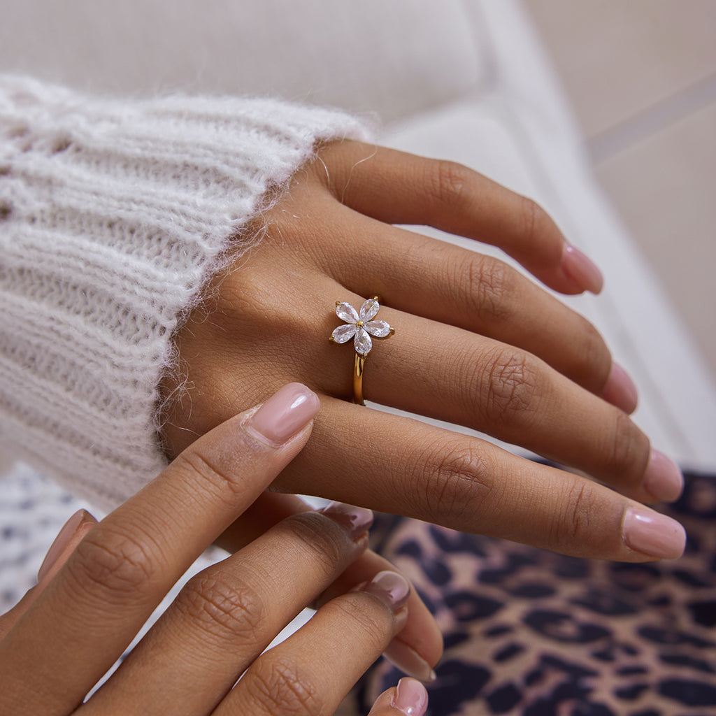 Ring Floresa Zirkonia 18K Vergoldet Wasserfest Edelstahl 316L Elegant
