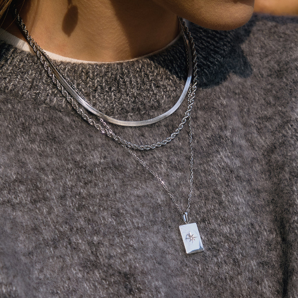 Layering Halskette Stern Anhänger Silber Finish Wasserfest Edelstahl 316L