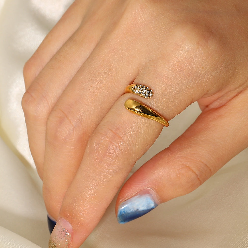 Ring Spiral 18K Vergoldet Zirkonia Pavé Verstellbar Wasserfest Edelstahl 316L Elegant