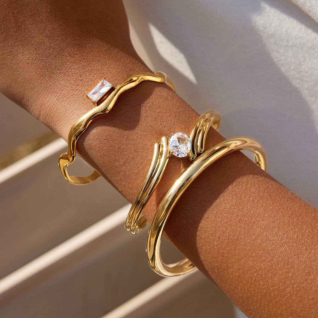 Statement Armreif 18K Vergoldet Wasserfest Edelstahl 316L Premium Zirkon