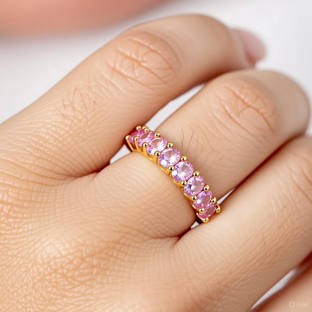 Rosa Zirkon Ring 18K Vergoldet - Verstellbarer Edelstahl 316L Ring Wasserfest