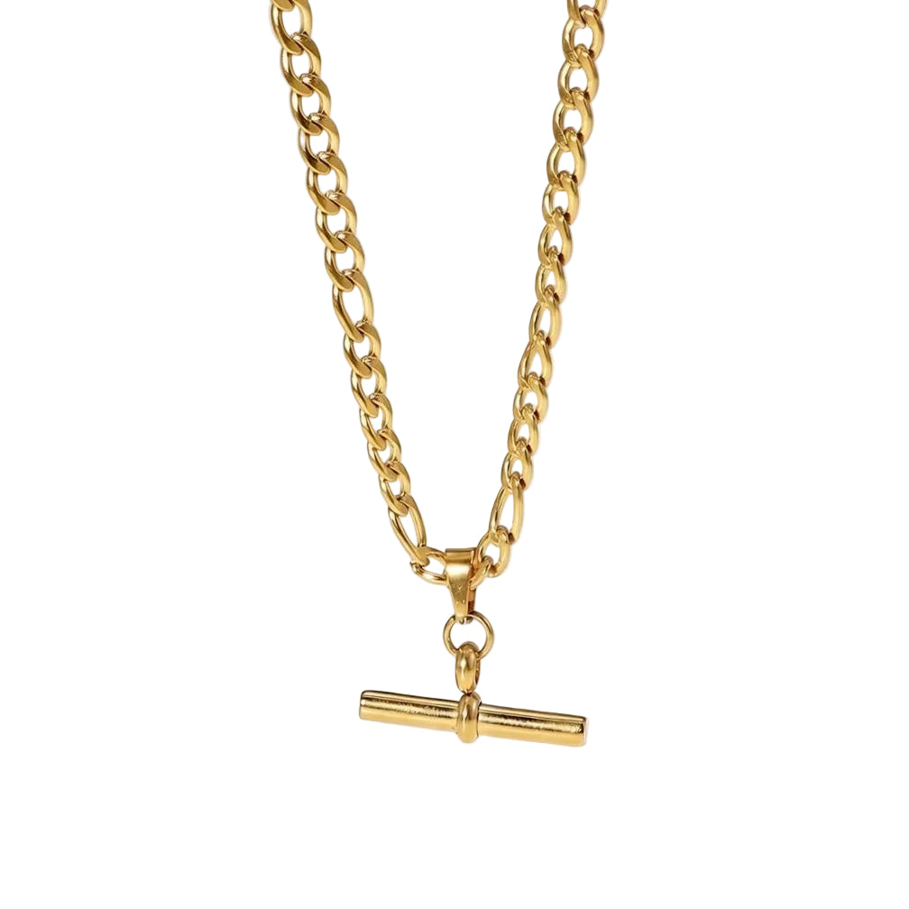 T-Bar Kette Anhänger 18K Vergoldet Wasserfest Edelstahl 316L