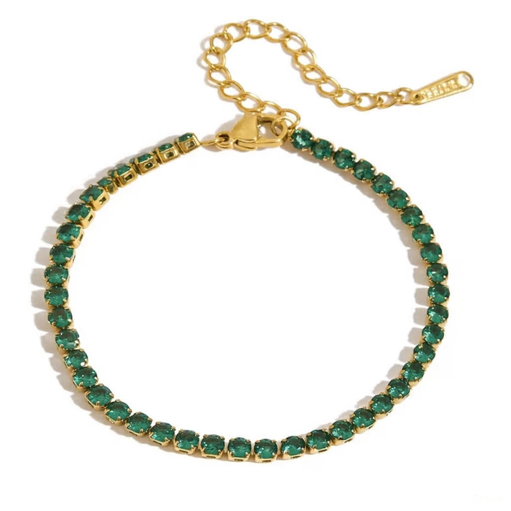 Smaragd Zirkonia 18K Vergoldet Tennis-Armband Wasserfest Edelstahl 316L