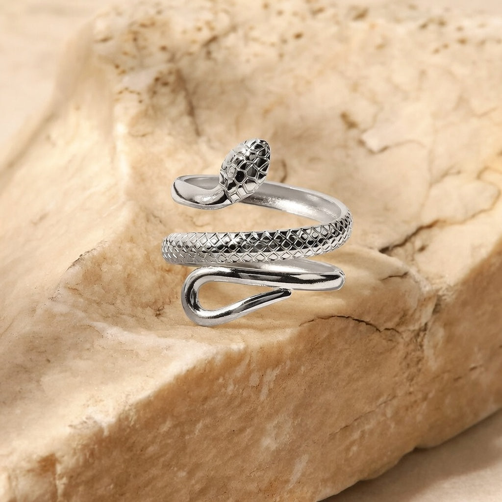 Ring Schlange Silber Verstellbar Wasserfest Edelstahl 316L Extravagant