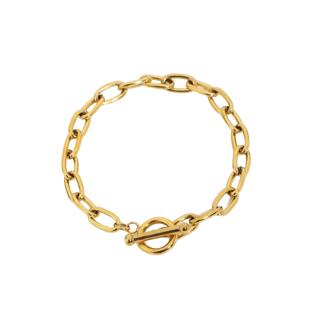 Gliederkette Armband T-Bar Verschluss 18K Vergoldet Wasserfest Edelstahl 316L