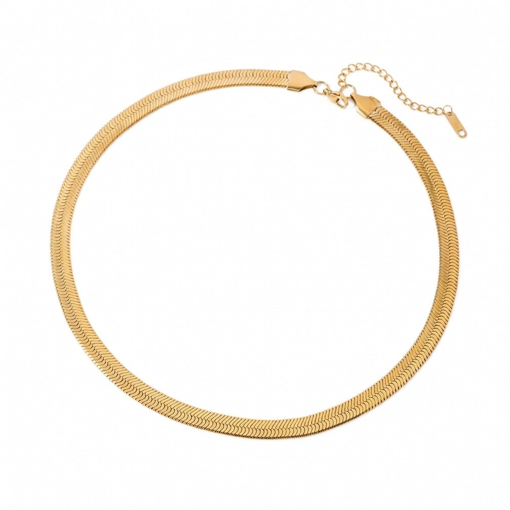 Halskette Flache Schlangenkette 18K Vergoldet Wasserfest Edelstahl 316L Statement
