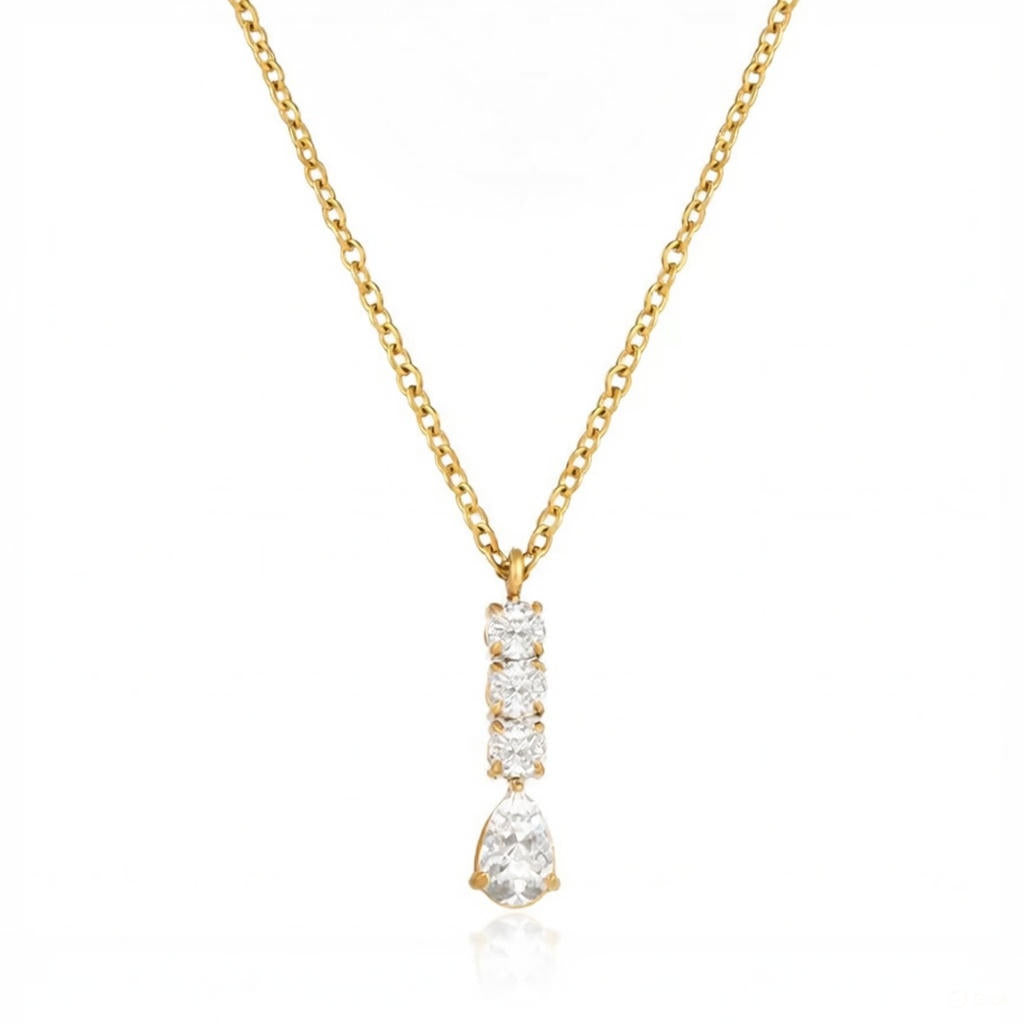 Tropfen-Kette 18K Vergoldet Wasserfest Edelstahl 316L Premium Zirkonia