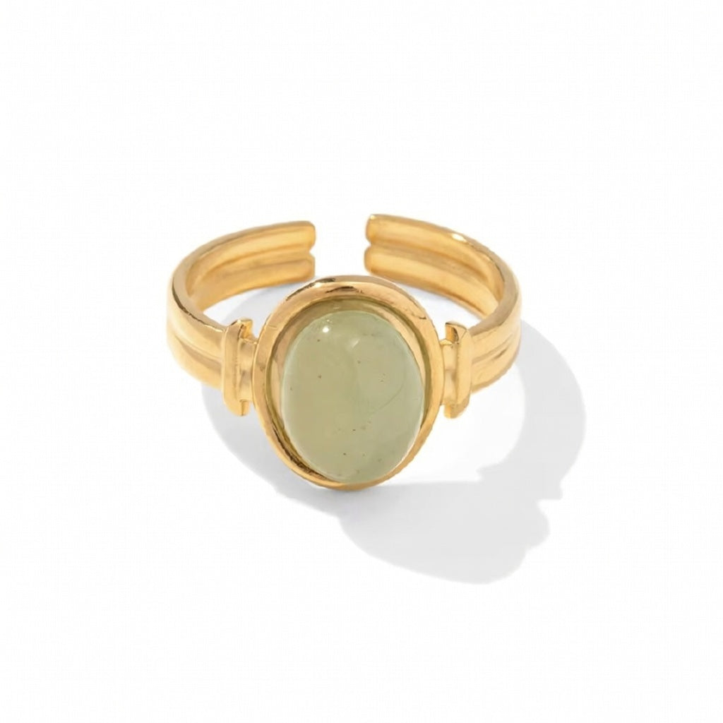 Ring Aventurin Stein 18K Vergoldet Verstellbar Wasserfest Edelstahl 316L Zeitlos