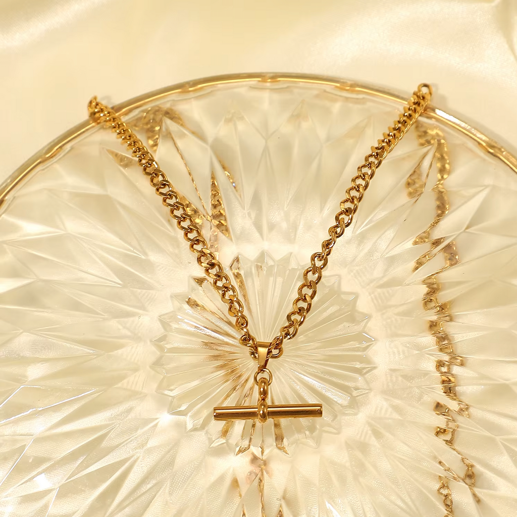 T-Bar Kette Anhänger 18K Vergoldet Wasserfest Edelstahl 316L
